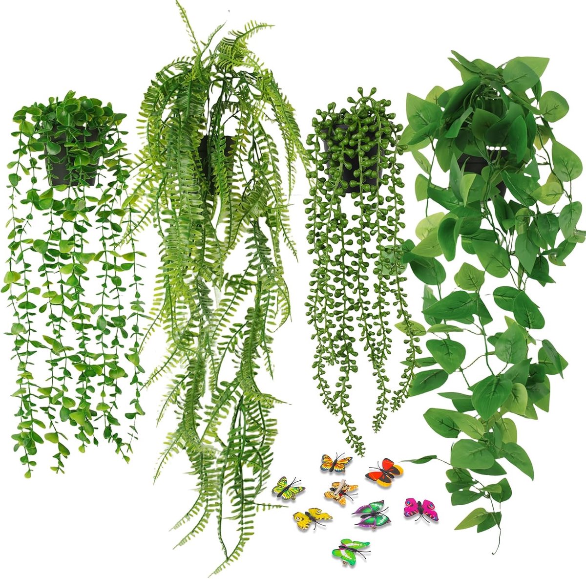 Thijox - Kunstmatige Hangplant Set van 4, Nepplanten met Potten, Hangende Klimop voor Binnen en Buiten, Ideaal voor Kamer, Kantoor, Terras en Muurdeco