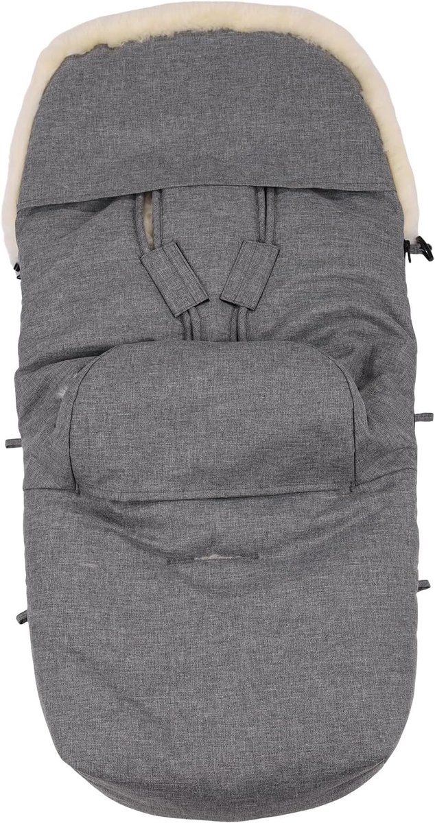 Thijox - Lamsvachtvoetenzak voor baby's - Kinderwagen, Buggy, Voetenzak, Wind- en Waterdicht, Thermoregulerend, Ritssluiting, 90 x 50 cm, Lichtgrijs G van Thijox — afbeelding 3