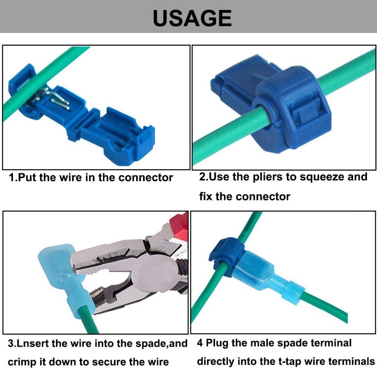 Dailygoods - T-Tap Draadconnectoren - Elektrische Verbinding - Volledig Geïsoleerd - Blauw - Mannelijke Spade Connectoren - Geschikt voor Diverse Toep...