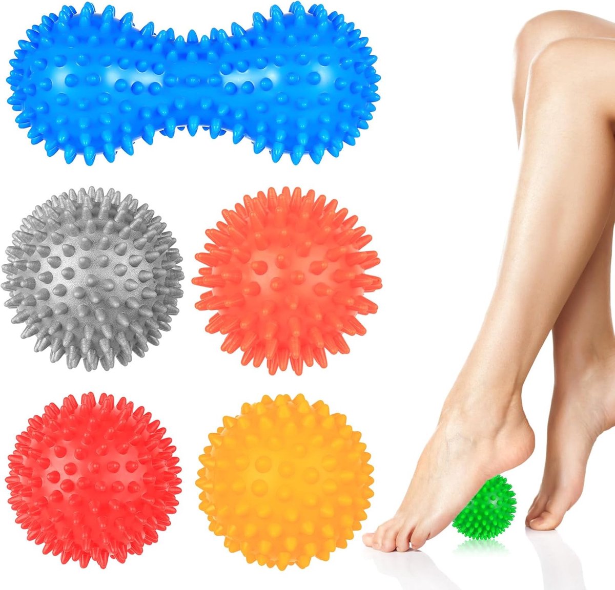 SnelShoppen - 6 Stuks Massagebal Egelbal Voetmassageset Triggerpunt Massageballen Gymnastiekbal voor Spiermassage Voeten Handen Rug Benen