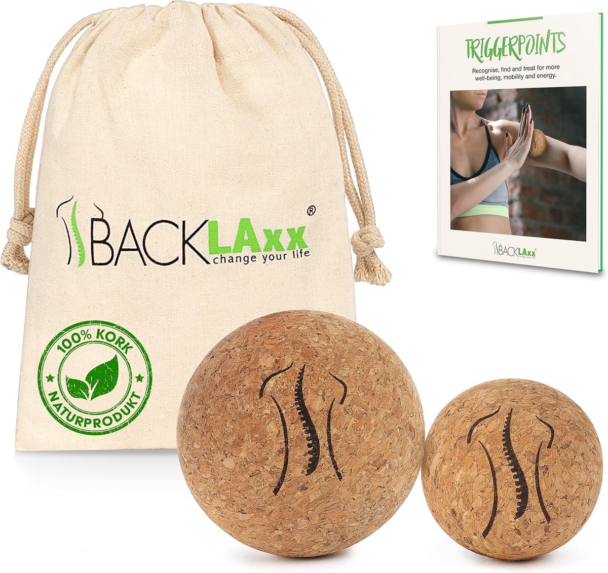 BACKLAXX® Massagebal Set 5 & 7 cm van Kurk, Fasciabal voor Voeten & Rug - ShopVlot