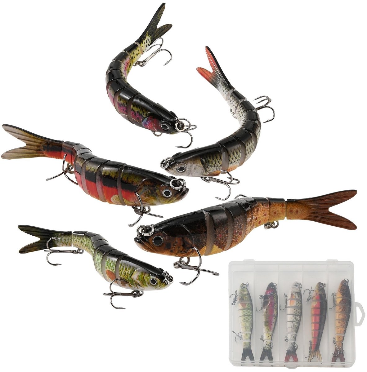 Dailygoods- Wobbler Set 5 Stuks - 13 cm - 27 g - Kunstaas Snoek/Roofvis - Flexibele Scharnieren - Realistische Zwembeweging