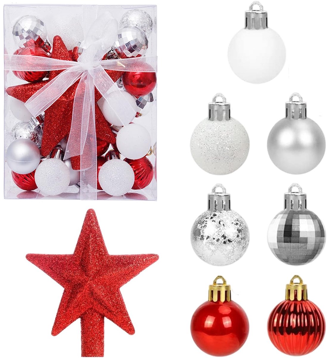 Dailygoods- Kerstballen 30 Stuks - Kerstboomversiering - Kunststof - Hanger - Boomtopster - Diameter 3 cm - Kerstversiering