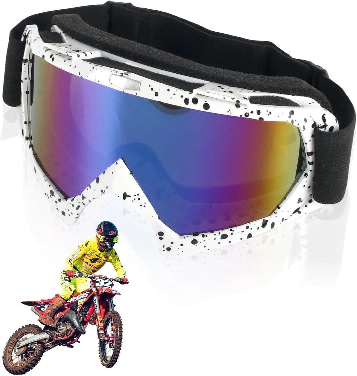 Motorfietsbril & skibril - wit - anti-fog, UV400 bescherming - wind- en stofdicht, ventilatiesysteem - SnelShoppen
