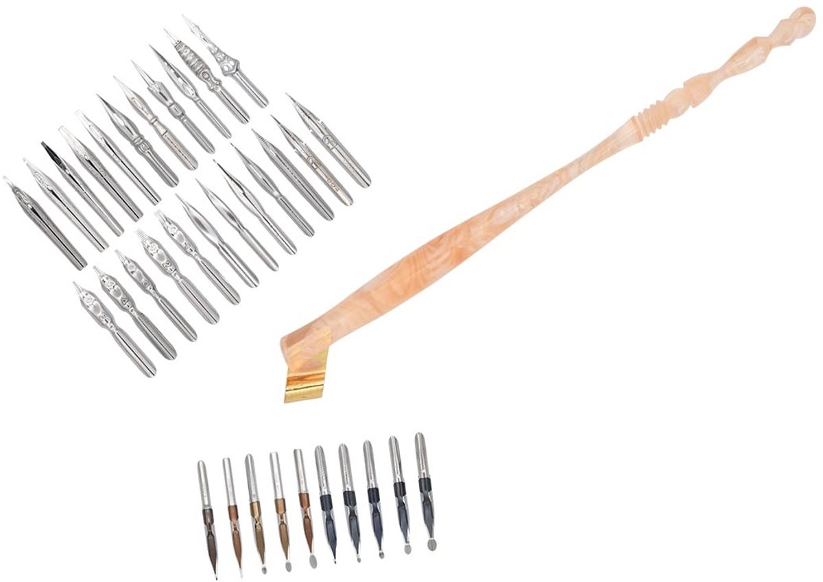 Dailygoods - Gullor Schuine kalligrafie dip pen penpenpenpenpenhouder, verwijderbare penhandgreep standaard met 33 penpunten, kersenbloesems