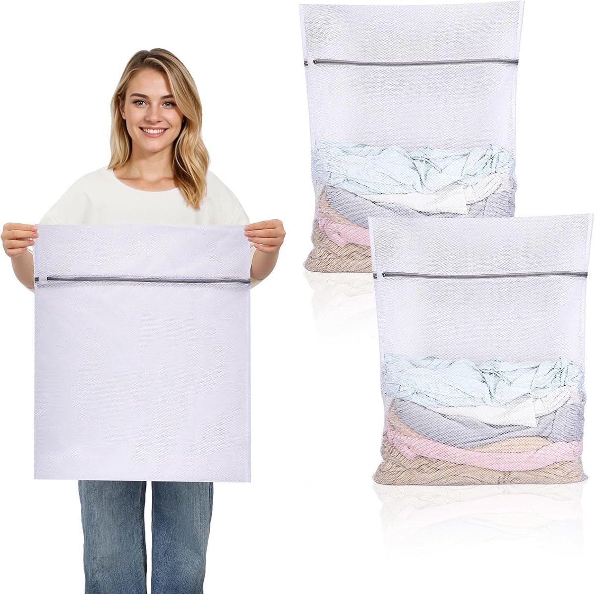 Thijox - 2 Stuks Wasnet Groot 50 x 60 cm Herbruikbaar Wasnet voor Wasmachine met Ritssluiting, Ideaal voor Overhemden, Truien, Mantels en Broeken (XL,