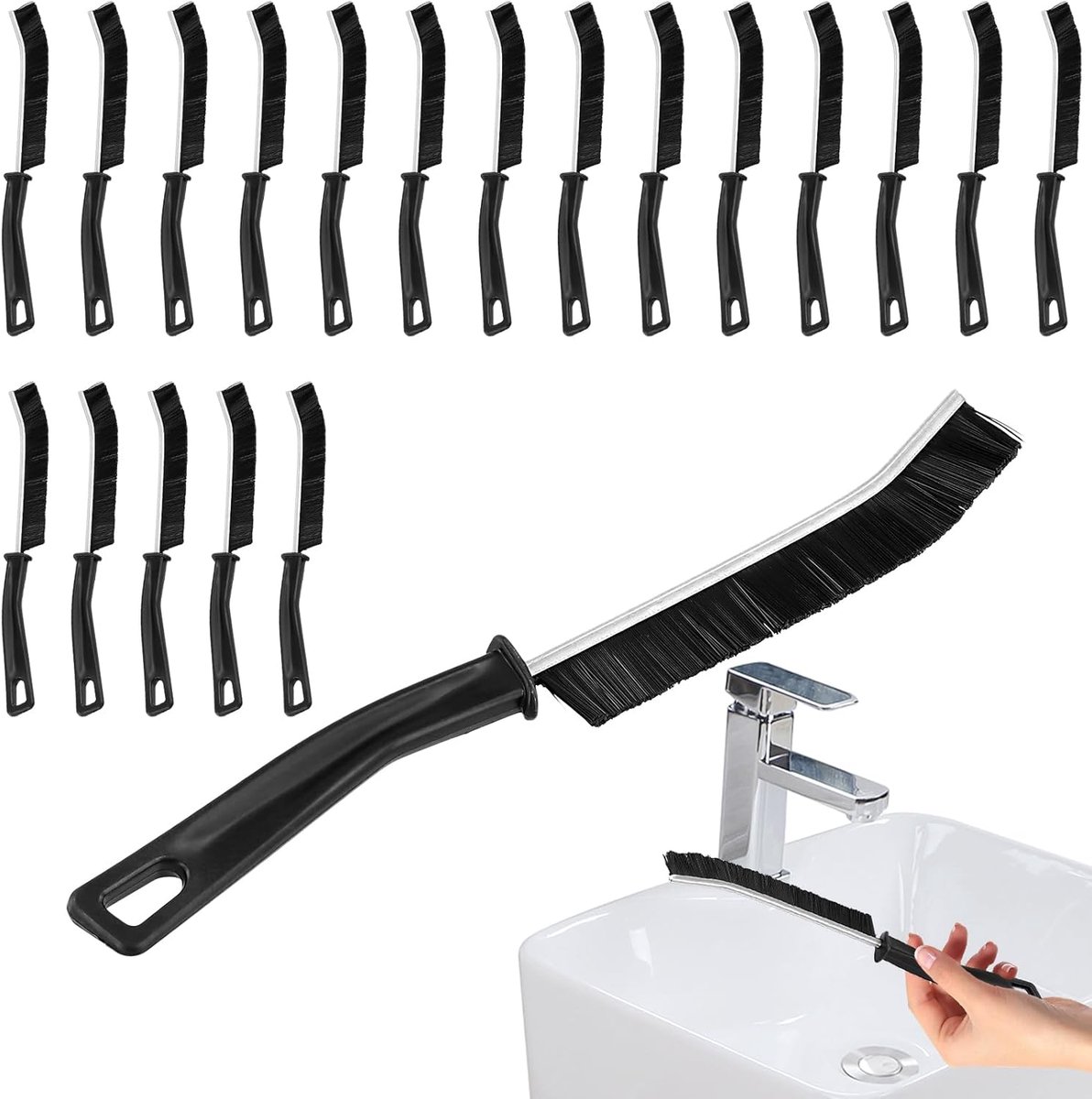 SnelShoppen - 20 Stuks Hard Borstel Hoekreinigingsborstel met Handvat, Kierenborstel, Voegenreinigingsborstel voor Keuken, Badkamer en Ramen, Lichtgew