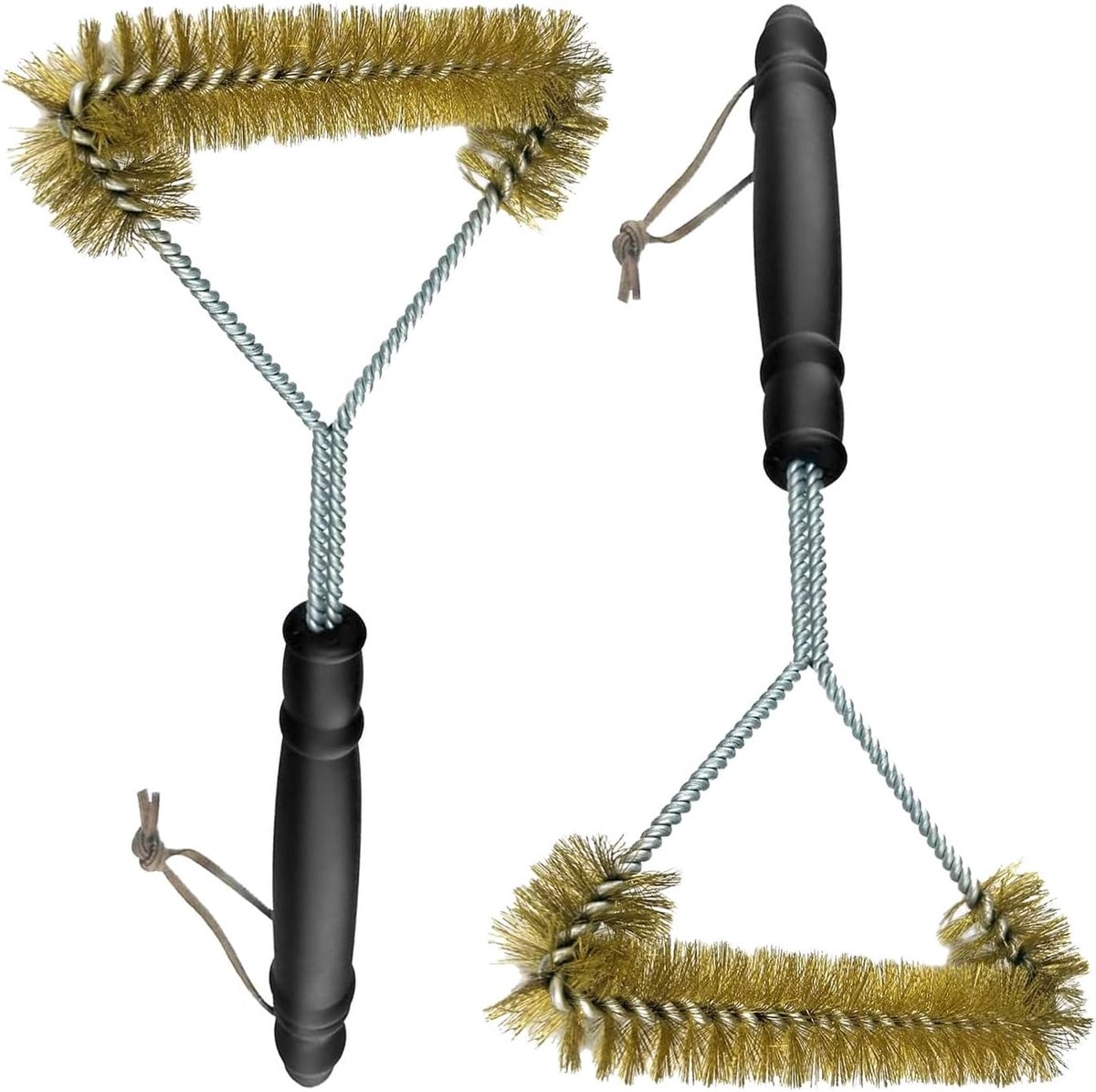 SnelShoppen - 2 Pcs Brass Barbecue Borstel - 12 Inch Driehoekige 360° Reiniging met Hittebestendige Handgreep - BBQ Grill Borstel voor Gas, Houtskool