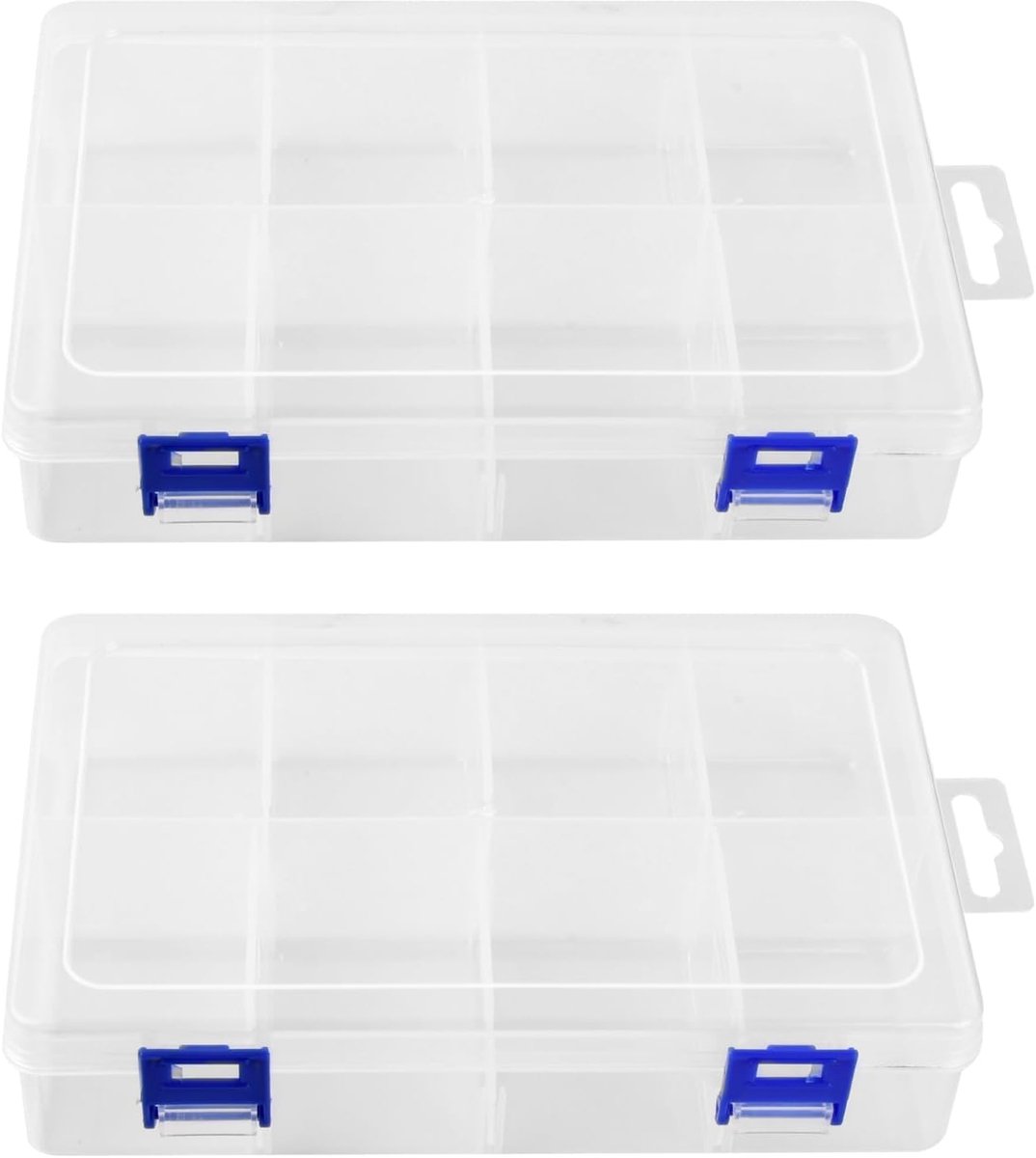 Thijox - 2 stuks opbergdozen met 8 vakken, kunststof organizer met verstelbare scheidingswanden, transparante doos voor sieraden, kralen, oorbellen, k
