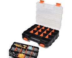 Thijox - Organizerbox met 34 Vakken, Dubbelzijdige Opslag voor Kleine Onderdelen, Moeren, Bouten, Schroeven en Elektronische Componenten