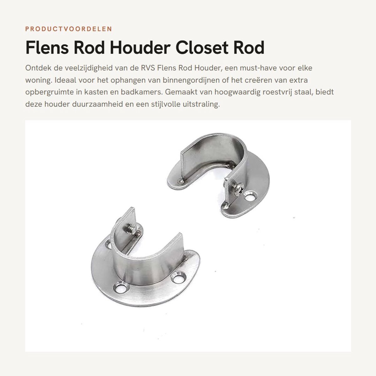 Dailygoods- Flenshouder Roestvrij Staal - Garderobe Pijp Houder - Closet Rod End Supports - 2 Stuks - Duurzaam - Ondersteunt 10 kg - Stanghouder