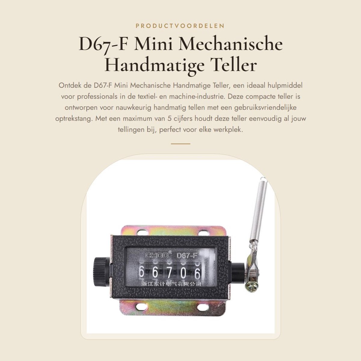 Dailygoods - D67-F Mini Mechanische Handmatige Teller - 5 Cijfers - Compact en Precisie - Metaal en Kunststof - Handmatig Tellen - Geschikt voor Texti...