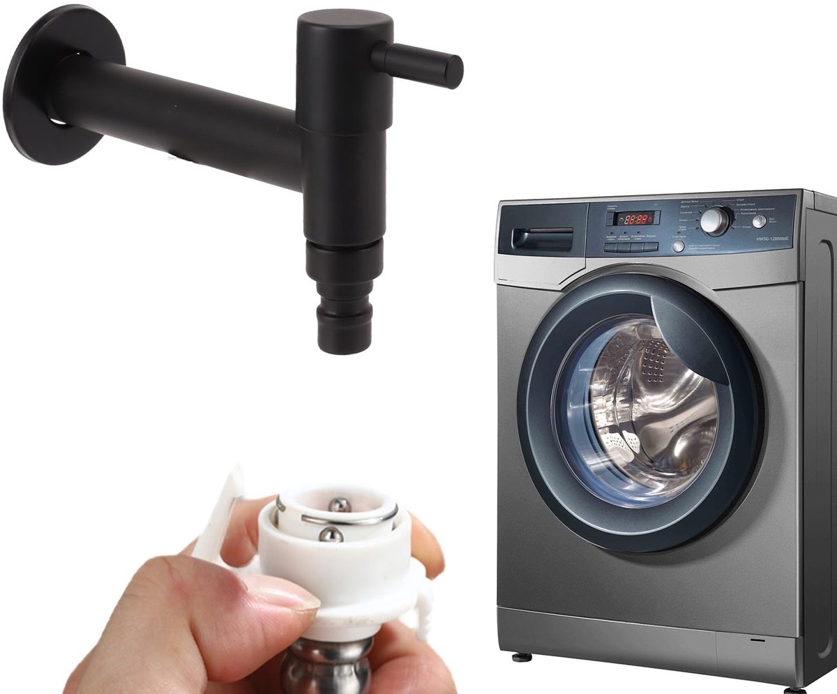 Dailygoods- Koudwaterkraan Zwart - Enkele Handgreep - Wandmontage - 304 Roestvrij Staal - G1/2 Schroefdraad - Lekbestendig - Buitenkranen