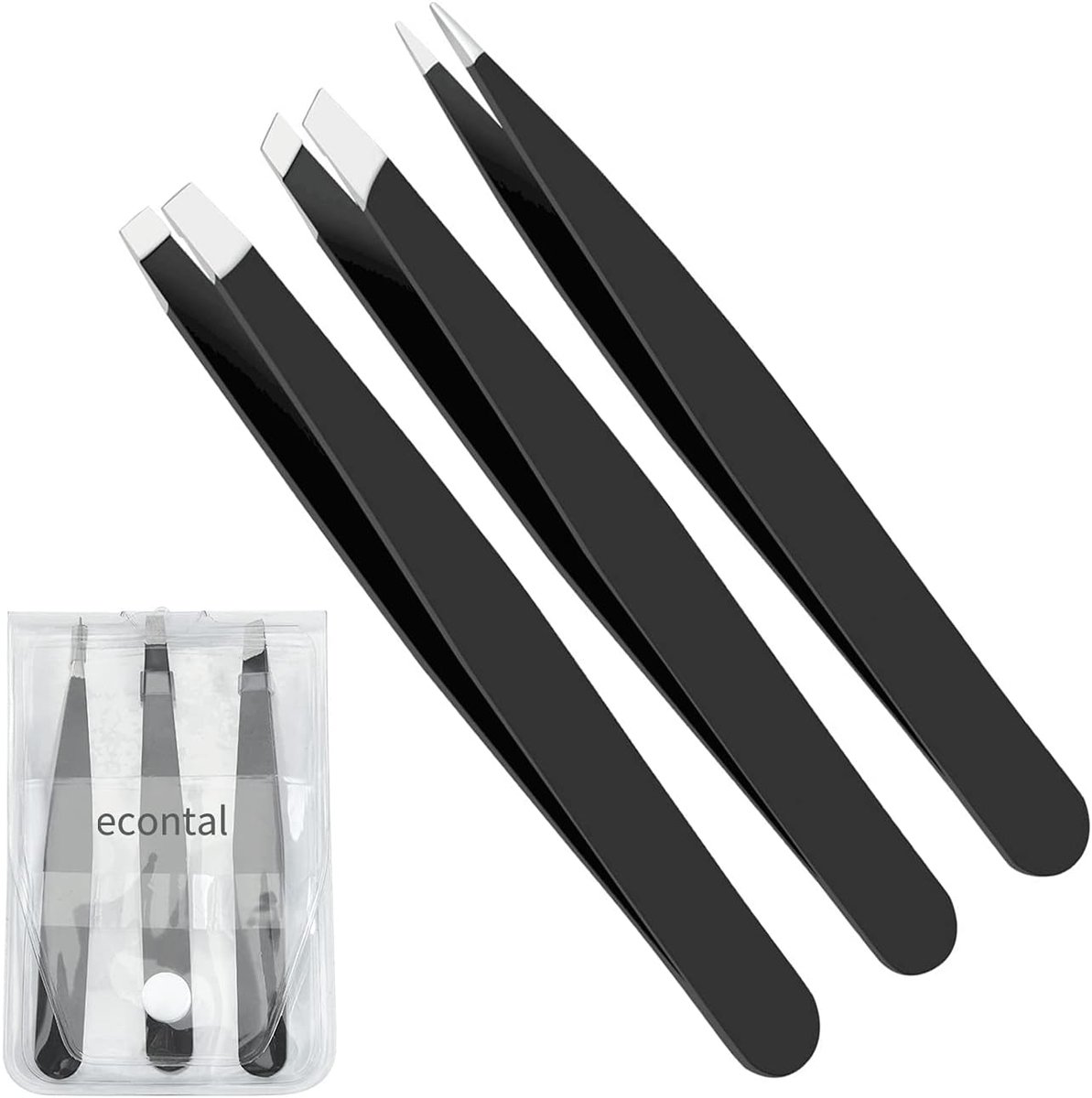 Thijox - Pincet Set Met Etui - Professionele Wenkbrauwpincet, Splinter Pincet, Wimper Pincet - Roestvrij Staal - Matzwart - Voor Epileren, Haren Plukk
