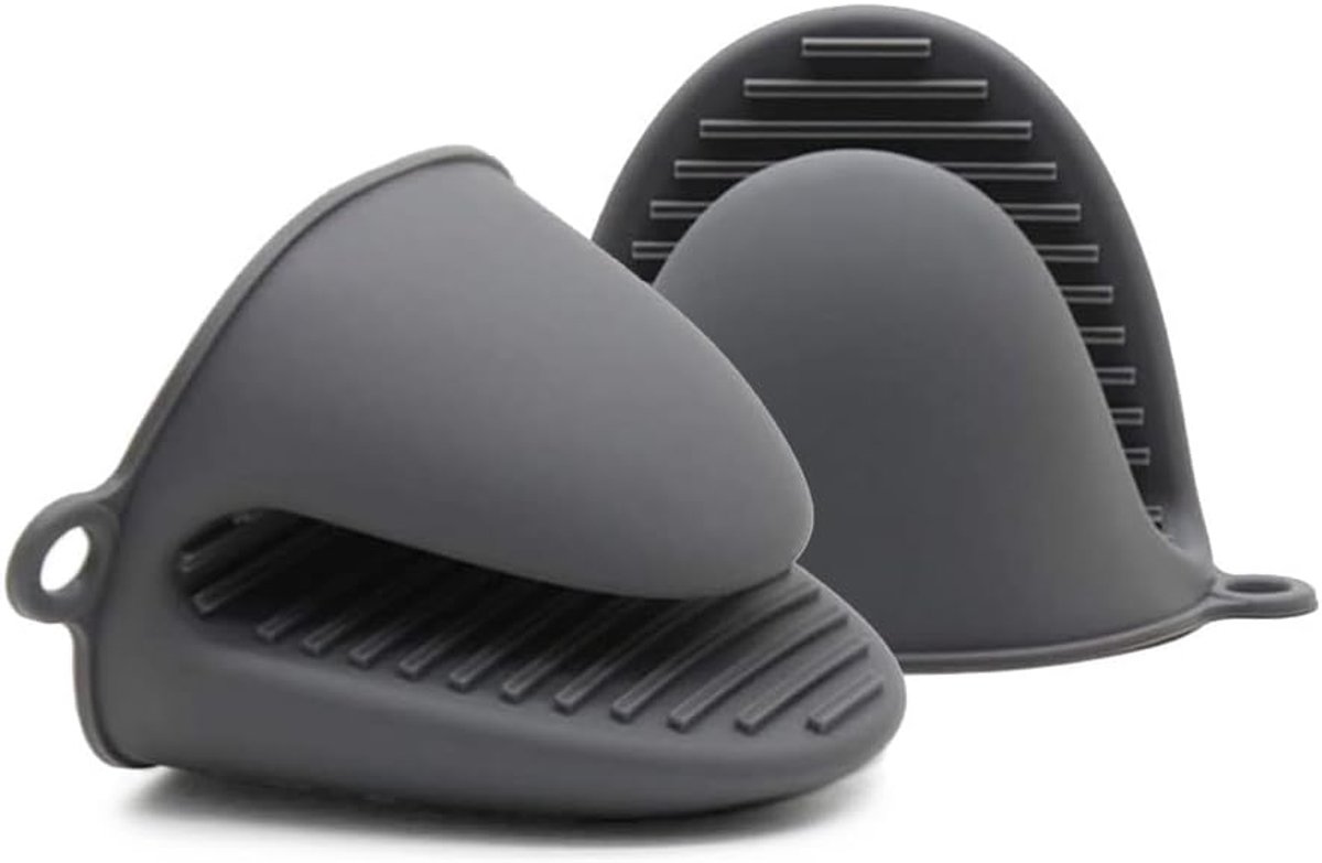 SnelShoppen - Ovenhandschoenen Silikon Mini Oven Mitts Warmtebestendig Grijpkappen voor Bakken Koken Barbecue Grillen (Grijs)
