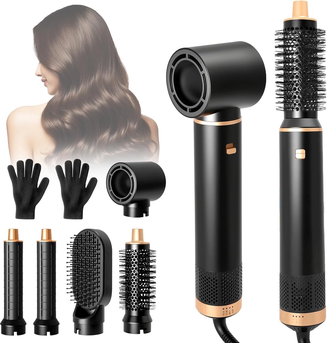 Thijox - 5-in-1 Airstyler Ronde Borstelföhn, Haardroger met 110.000 omw/min, 3 Temperatuurinstellingen, Multifunctionele Haarstyler voor Volume, Krull