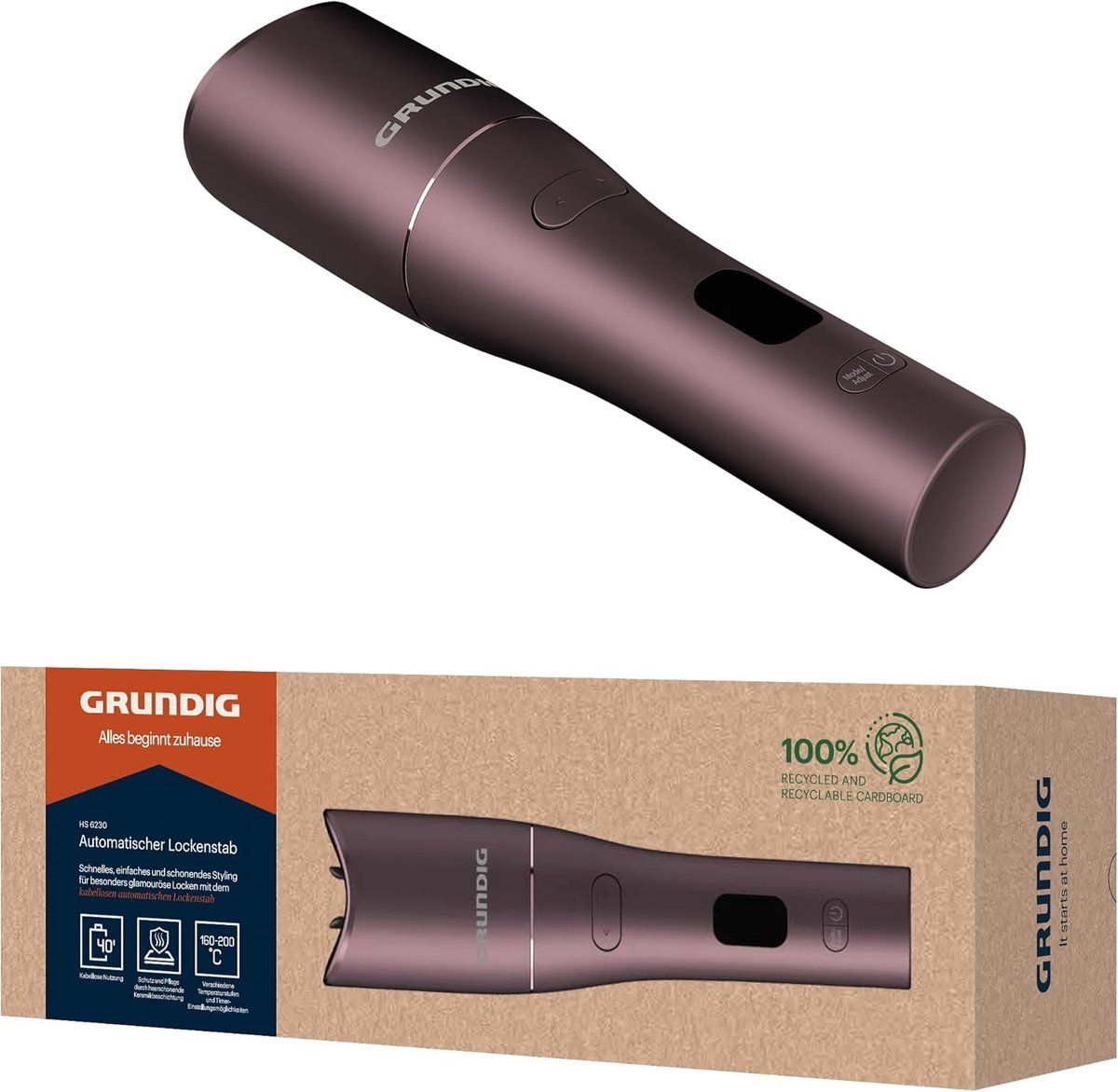 SnelShoppen - Automatische Krultang Draadloos HS 6230 - Geschikt voor Lange en Korte Haar - Keramische Coating - 3 Temperatuurniveaus - Timer - Paars