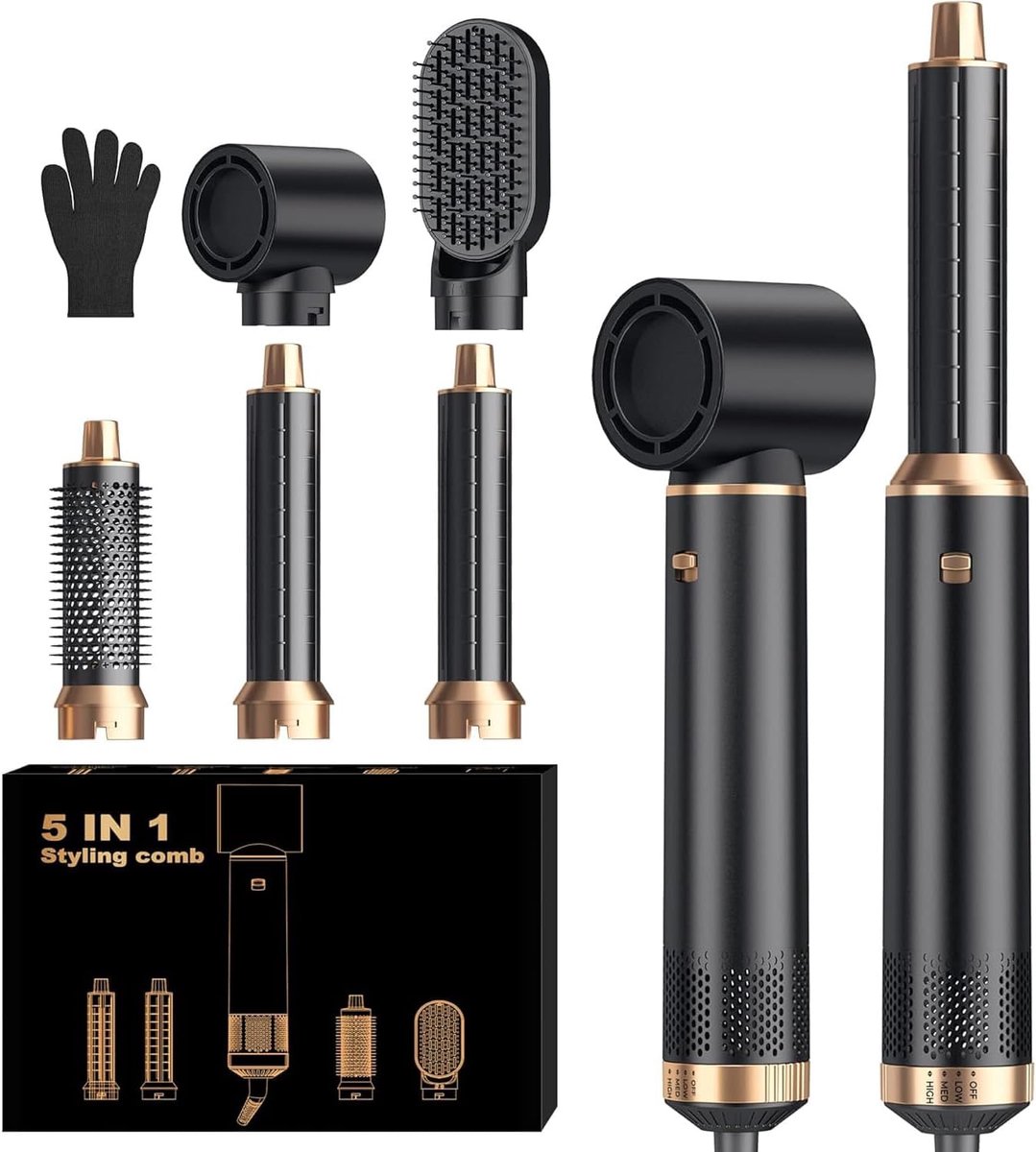 SnelShoppen - Air Brush 5 in 1 Air Styler - Multifunctionele Haardroger, Krultang, Steiltang, Volumizer, Geschikt voor Alle Haartypes, Compact en Lich