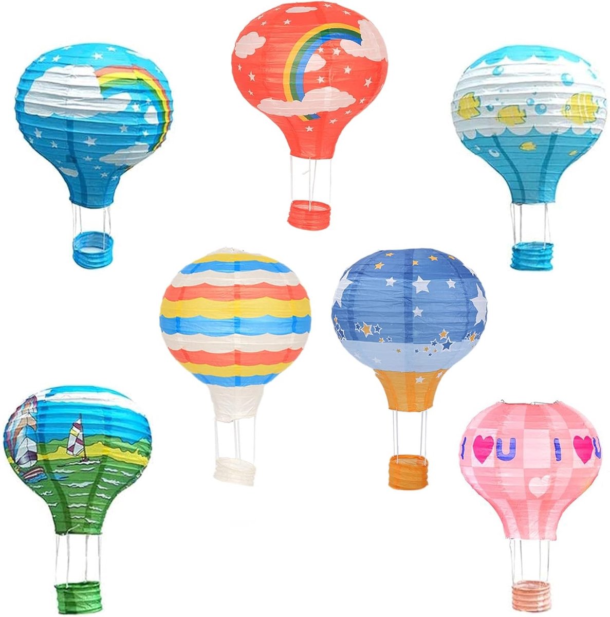 Kleurige 3D Lantaarns in de Vorm van Heiße Luchtballonnen, 12 Inch Hanglampen voor Feestjes, Bruiloften en Creatieve Decoratie