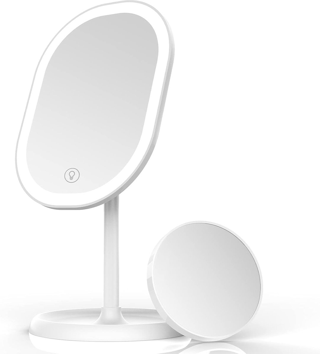 Thijox - Led-make-upspiegel met 5x afneembare vergrootspiegel, intelligente verlichting, USB-oplaadbaar, 180 graden opvouwbaar, perfecte tafelspiegel