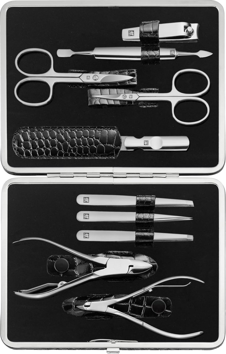 SnelShoppen - 10-delige Manicureset voor Hand- en Voetnagels - Complete Nagelverzorging met Krokodillenlook Lederen Etui - Gepolijst Roestvrij Staal -