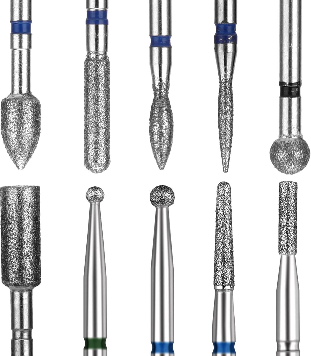 Thijox - 10-delige set nagelboorbits, professionele diamantbits voor nagelriem verwijderen, acryl gel nageltechniek, manicure en pedicure kit voor thu
