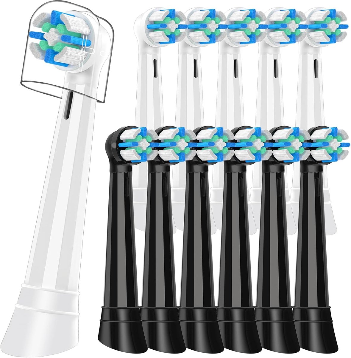 Thijox - 12 stuks IO opzetborstels voor elektrische tandenborstels, compatibel met Oral B iO 2/3/4/5/6/7/8/9/10, zwart/wit, optimale reiniging, vervan
