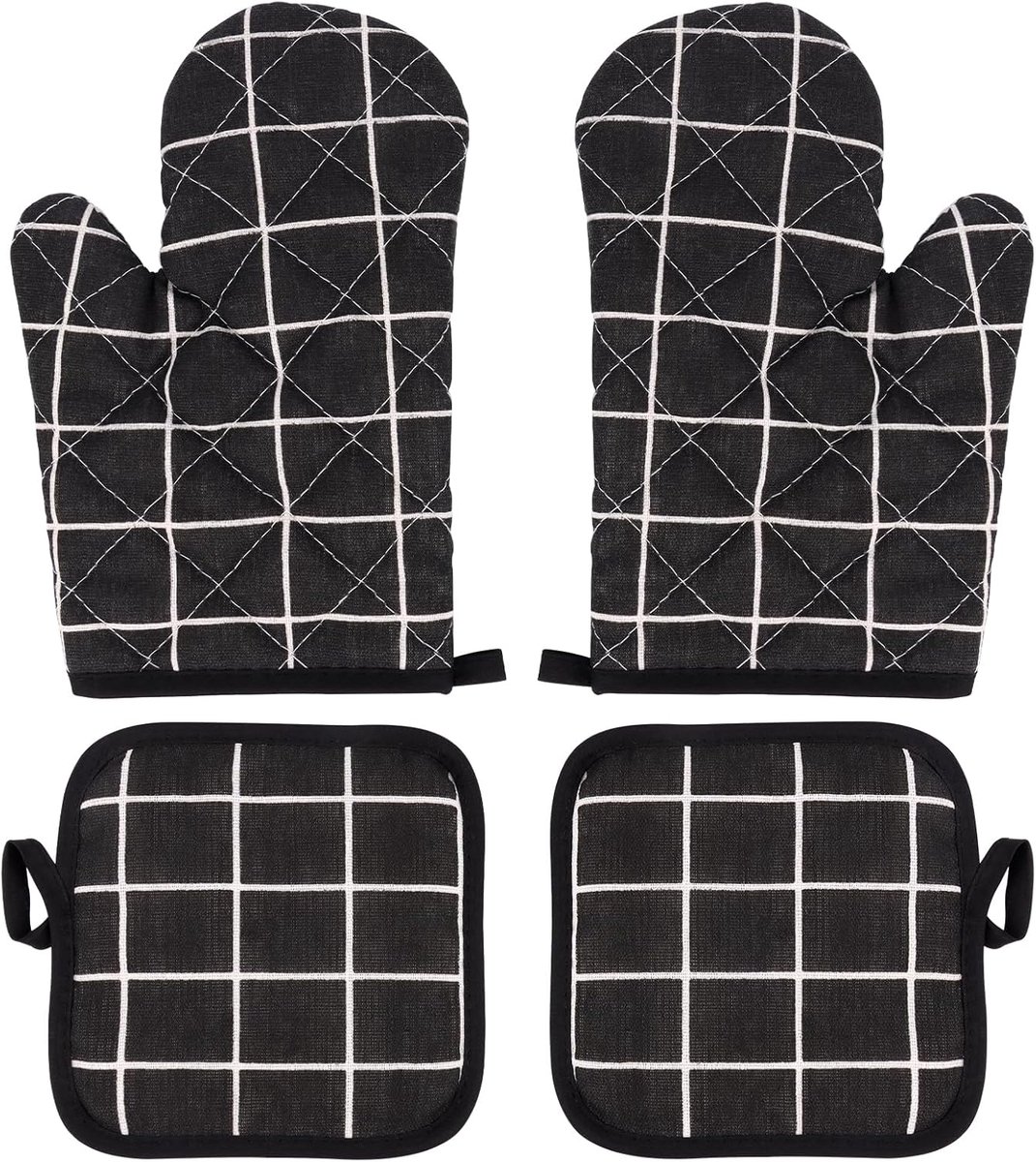 Thijox - Hittebestendige Ovenwanten en Pannenlappen Set - 1 Paar Katoenen Antislip Handschoenen - Wasbaar tot 300 °C voor Koken, Grillen, Bakken en Ba