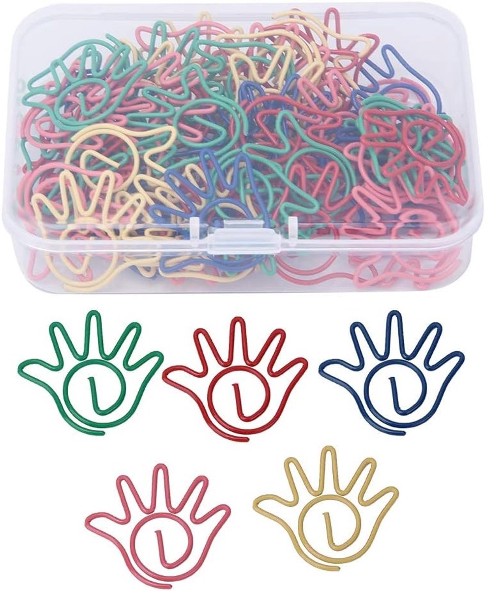 Handvormige Paperclips - 60 Stuks in 5 Kleuren voor Documenten, School en Kantoor - Organiseer je Stationery en Maak Leuke Cadeaus