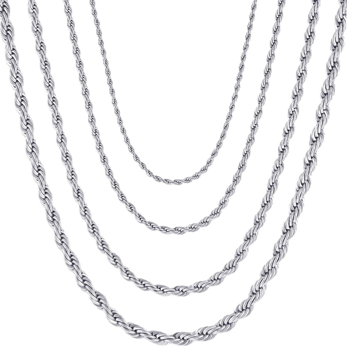 Heren/dames halsketting roestvrij staal gedraaide ketting breedte 2-5 MM lengte 45-80 cm zilver