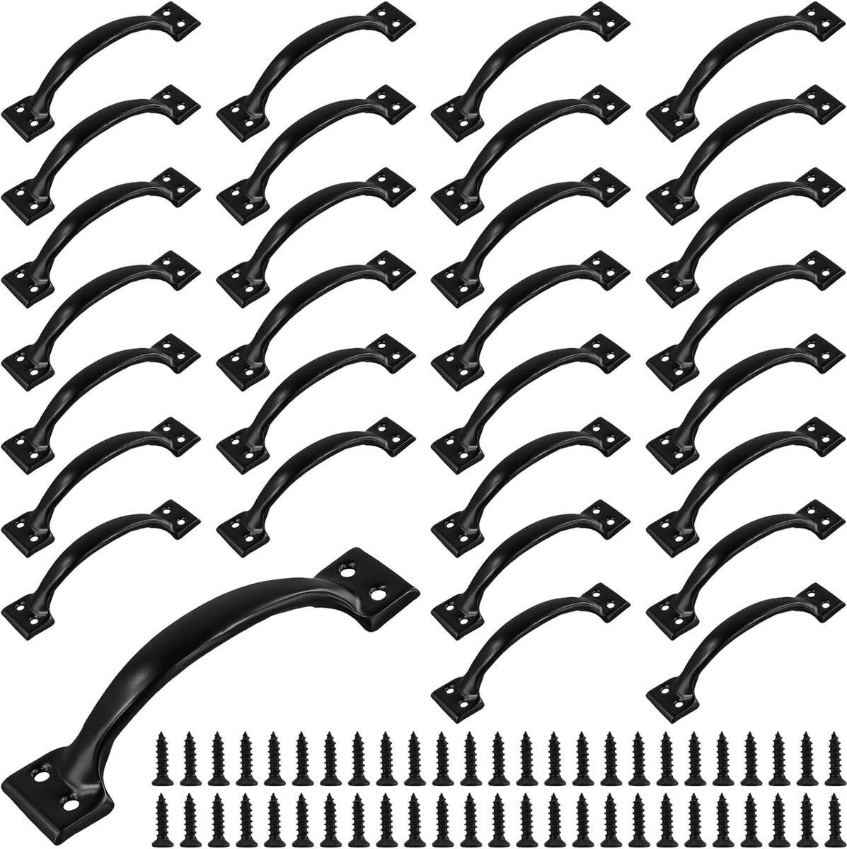 Zwarte poorthandgrepen 6 inch - 30 stuks met schroeven voor houten poorten, schuurdeuren en meubels