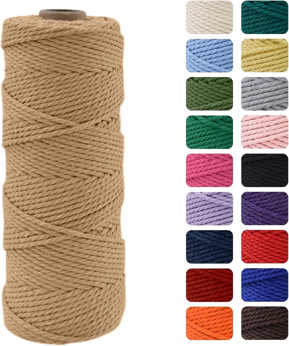 Natuurlijke 3mm Macrame Touw, 100m Biologisch Katoen Touw voor DIY Creaties, Cadeauverpakking en Decoraties voor Feestdagen