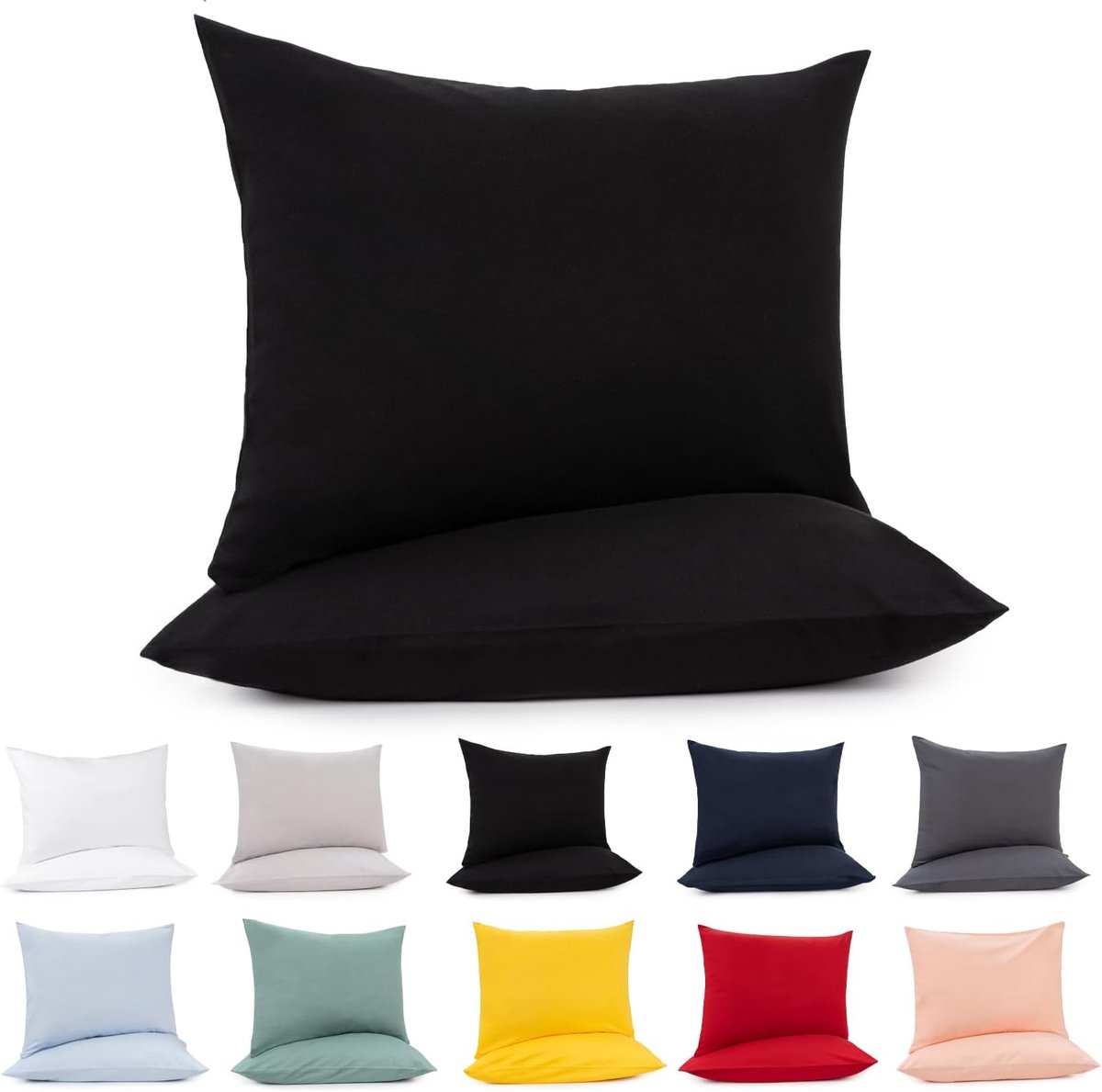 Thijox - Kussensloop Set van 2 - 40 x 60 cm - Zwart - 100% Jersey Katoen - Oeko-Tex Gecertificeerd - Kussenslopen met Ritssluiting - Duurzaam en Comfo