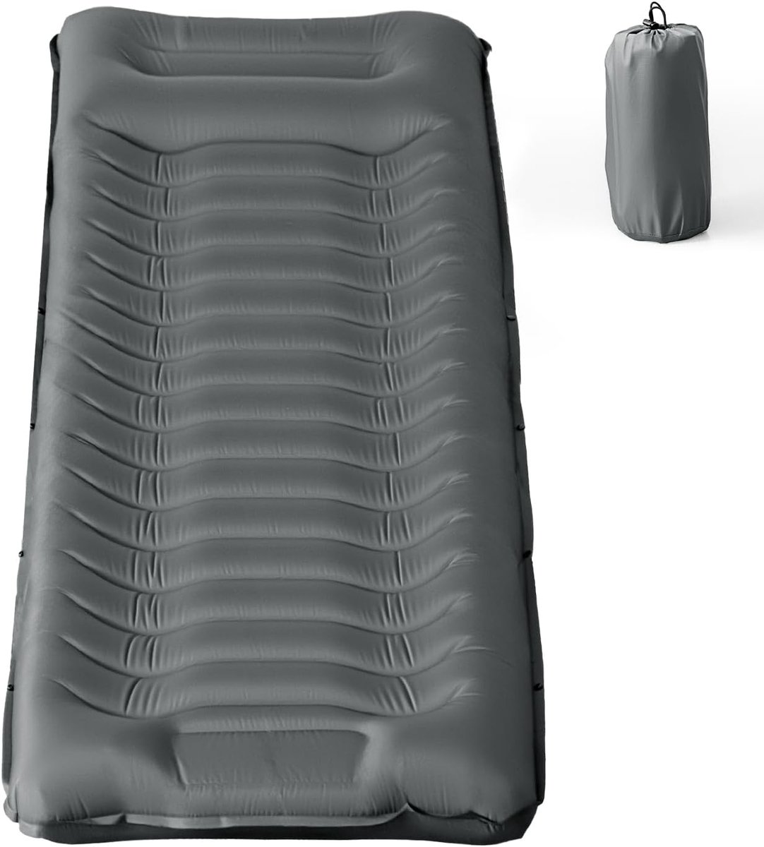 Thijox - Opblaasbare Campingslaapmat met Kussen - Waterdicht en Scheurbestendig 50D Nylon - Enkele Luchtmatras met Ingebouwde Voetpomp - Grijs - 190x6