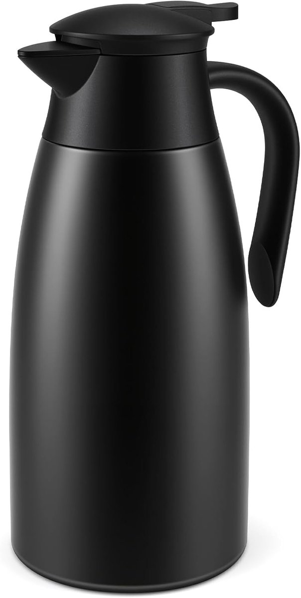 Thermoskan Dubbelwandig - Isolatiekan Koffiekan - Dranken Warm Houden - 24 Uur Isolatie - 2 Liter - Zwart