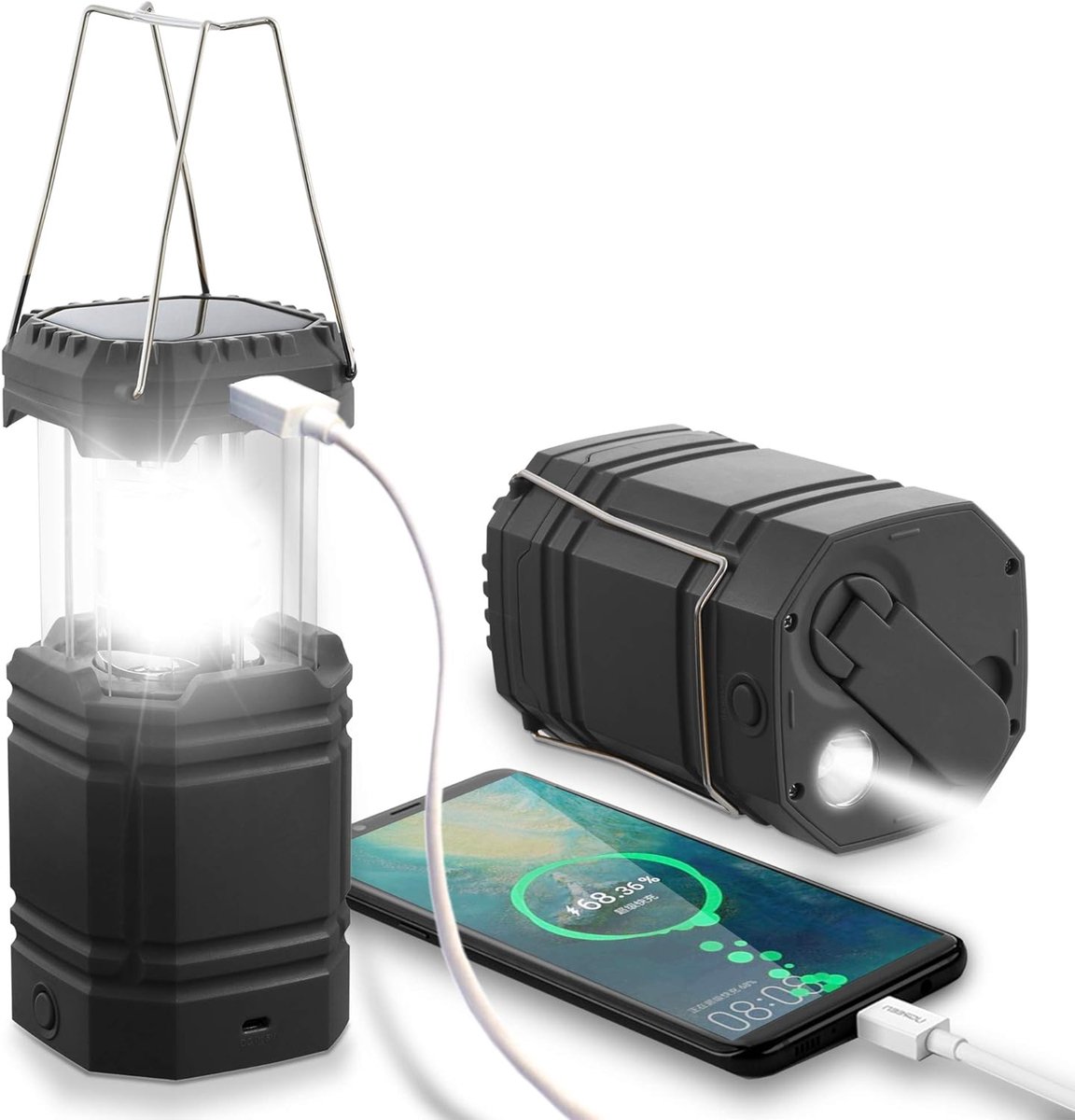 Thijox - Campinglamp op Zonne-energie, Waterdichte Draagbare LED-Campinglantaarn met Handslinger, Ingebouwde 3000mAh Powerbank voor Noodverlichting, M