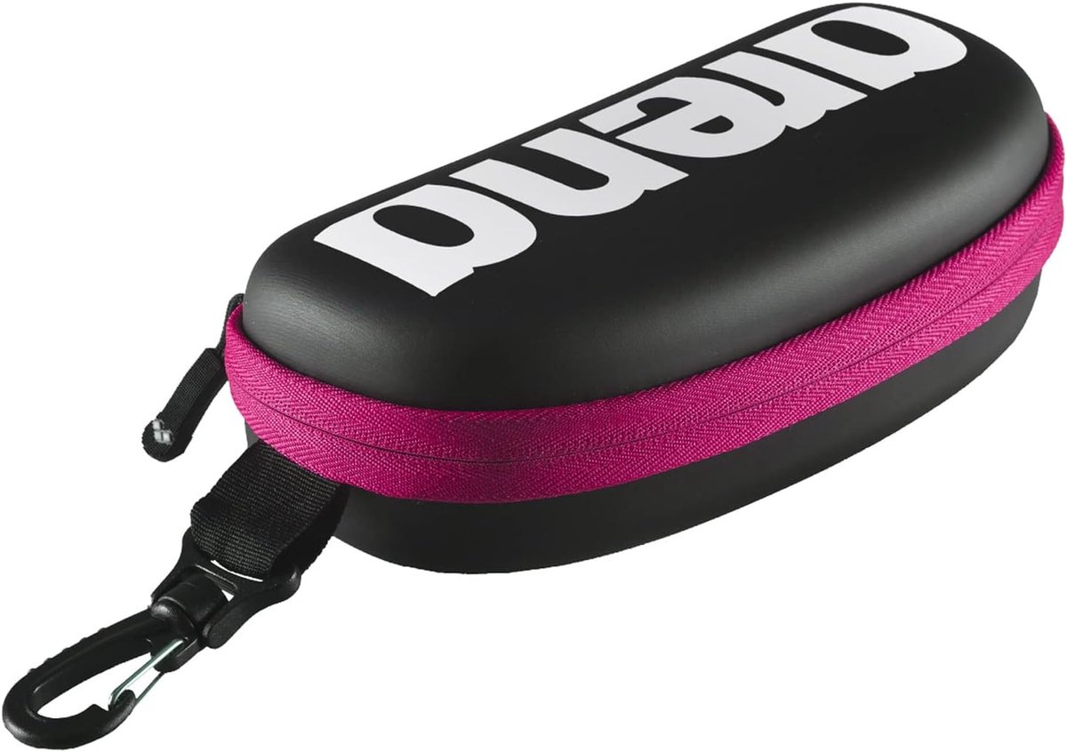 Thijox - Unisex zwembril etui met harde schaal en karabijn, zwart-wit-fuchsia, perfect voor het veilig opbergen van zwembrillen, één maat, ideaal voor