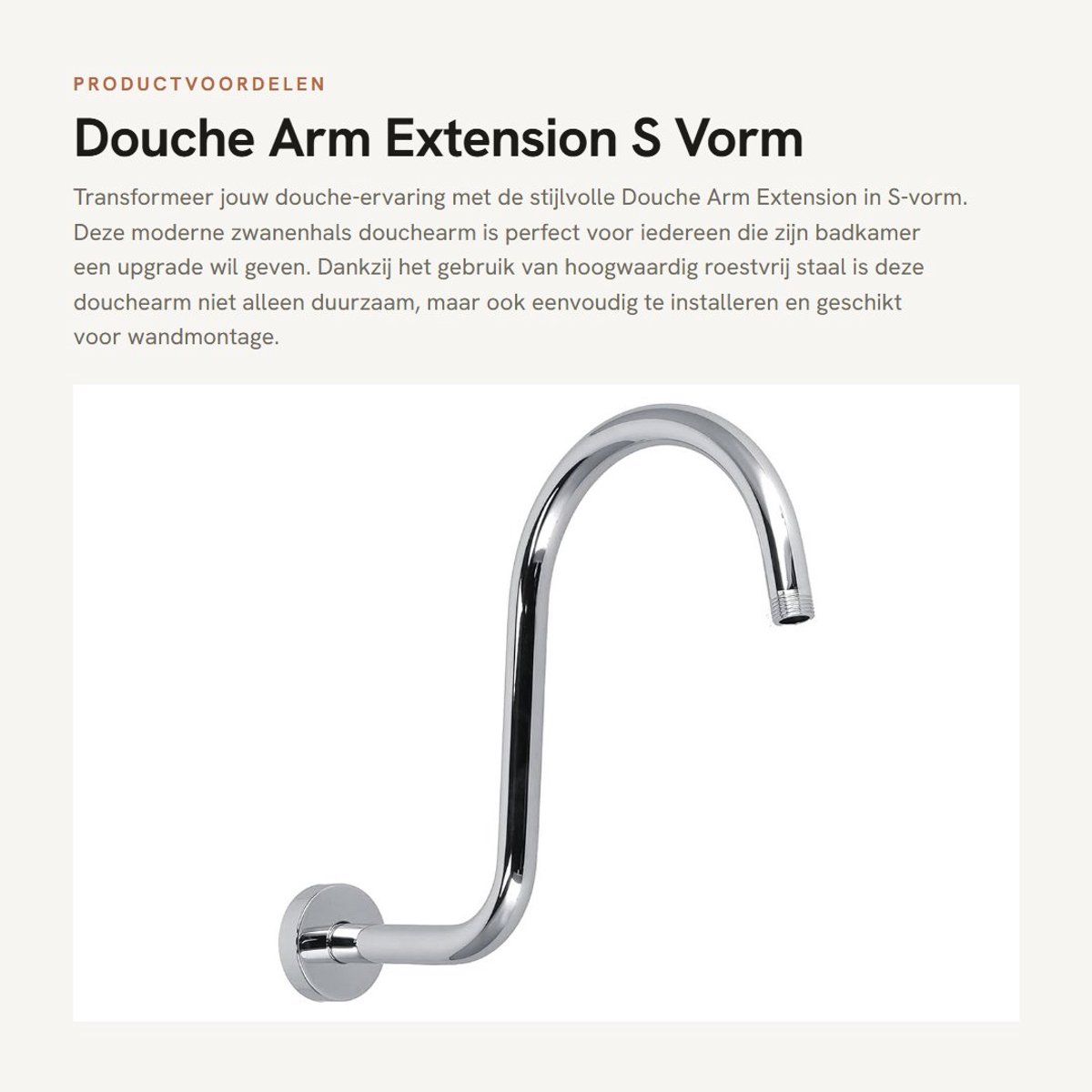 Dailygoods- Douchearm S-Vorm - Wandmontage - Roestvrij Staal - Eenvoudig te Installeren - Douchekop Beugel - Hoogwaardig Materiaal - Douchearmatuur