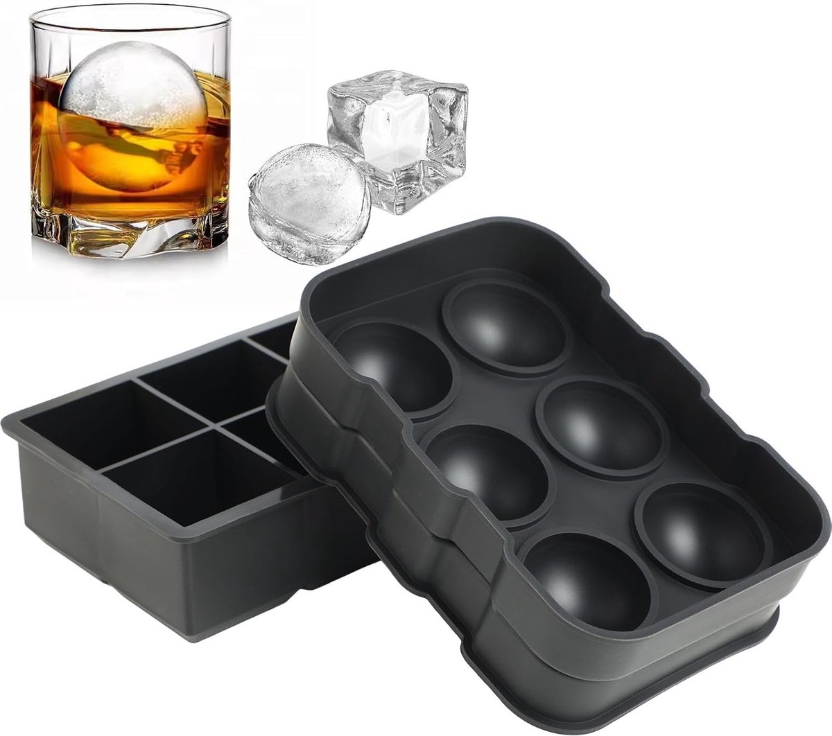Thijox - 2 Stuks IJsblokjesvormen van Siliconen - Grote en Ronde IJsblokjes met Trechter - BPA-vrije IJsblokjeshouder voor Whisky, Cocktails, Herbruik