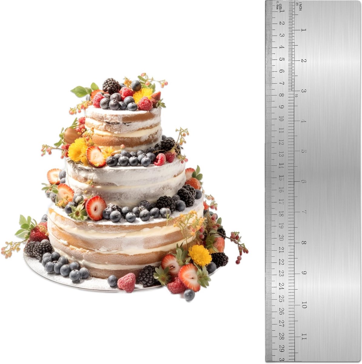 Dailygoods- Cake Schraper 30cm - Roestvrij Staal - Taart Schraper - Cake Leveler - Bakken Decoreren - Meetschaal Design - Taartschraper