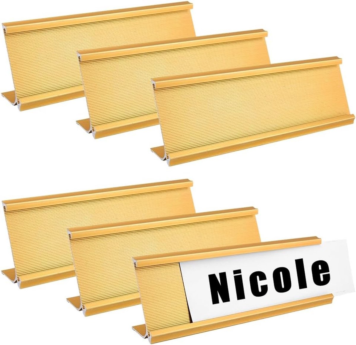 Aluminium naamplaatjeshouders voor op het bureau - 6 stuks, 180 x 31 x 53 mm, Gouden naamplaatjes voor professionals en lege naamborden