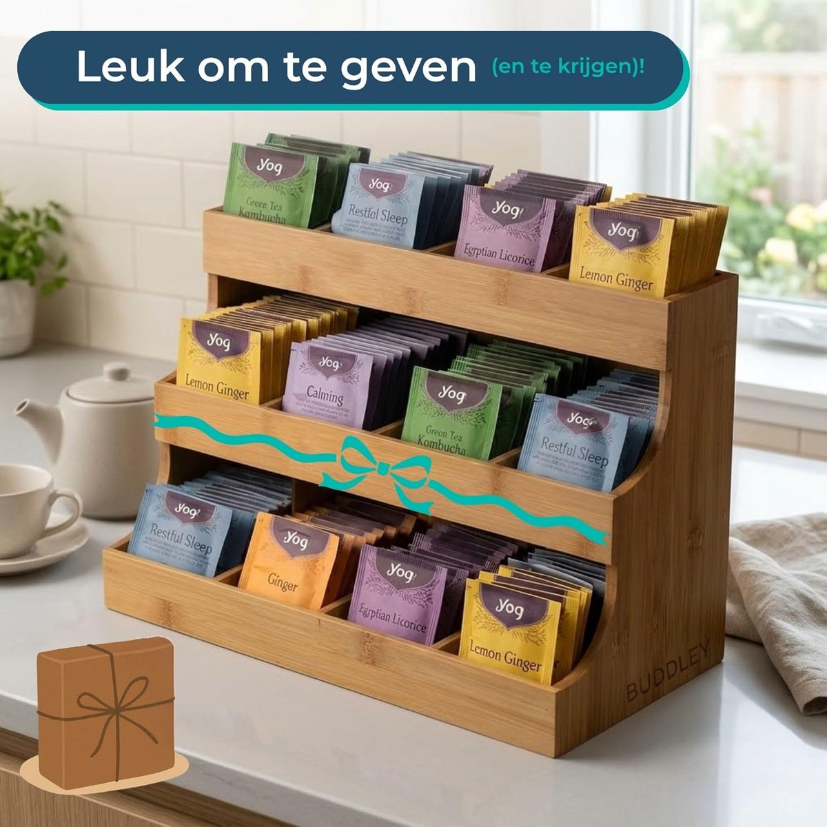 SnelShoppen - Theedoos 12 Vaks - Bamboe Thee Organizer - Stijlvolle Theehouder - Theebox Display voor Keuken en Tafel - Theezak Organiser Hout - Ideaa — cadeau in Wonen & Interieur - foto 3