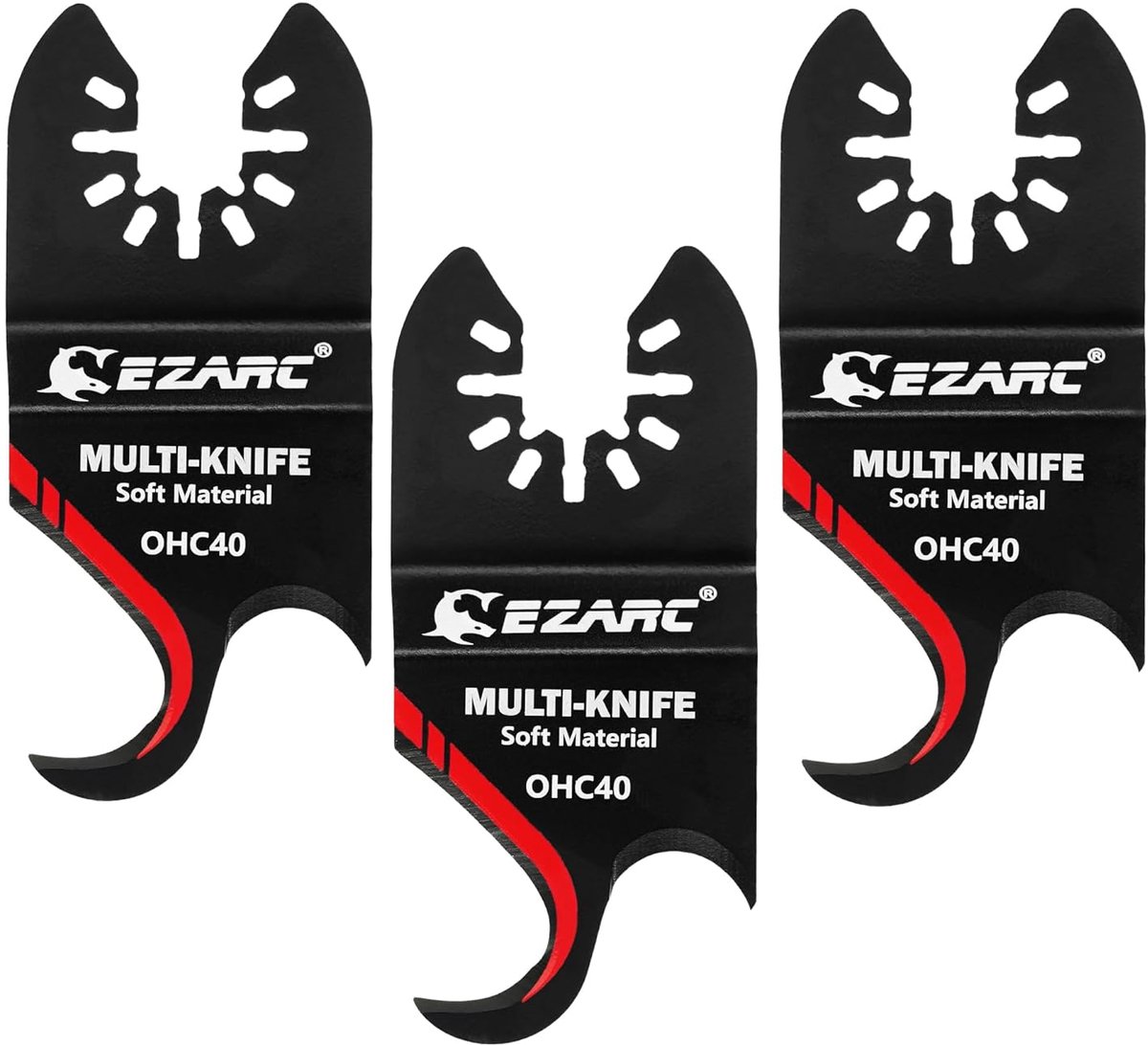 SnelShoppen - EZARC Multitool Zaagbladen Set van 3 - Multi-mes Haakmes voor Snijden van Zachte Materialen, Dakshingles, PVC-tapijt en Karton