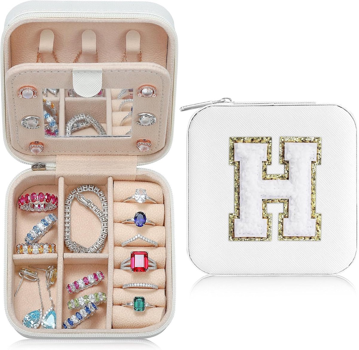Thijox - Reisdoos voor Vrouwen Meisjes | Kleine Sieraden Organizer - Wit | Initiële Sieradendoos met Groot Inhoud | Perfect voor Reizen en Feesten