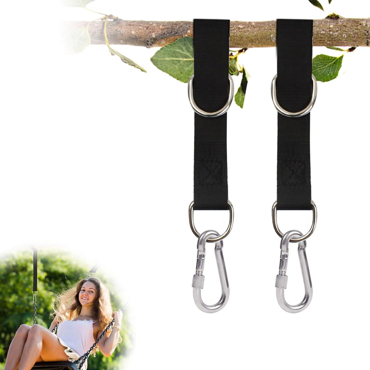 Dailygoods- Schommelbevestiging 2 stuks - Schommelophanging - Hangmat bevestiging - Karabijnhaken - Stabiel schommeltouw - Eenvoudige montage - Hangmatbevestiging