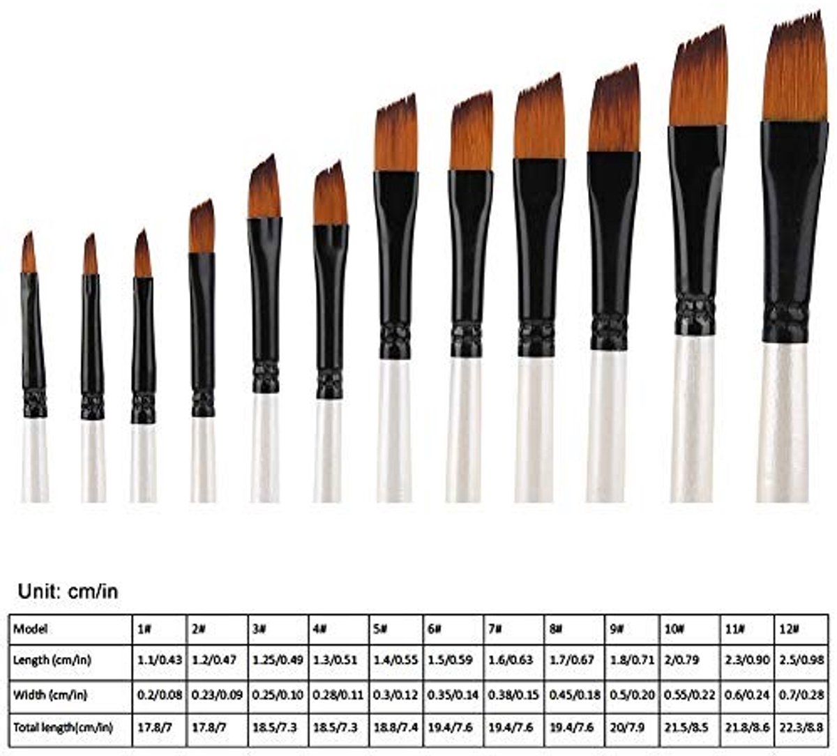Dailygoods- Kunstkwasten Set van 12 - Professionele Detailkwasten - Nylonhaar voor Aquarel/Olieverf/Acryl - Houten Handvat - Roestvrij Aluminium Buis - Goede Elasticiteit - Verfkwasten