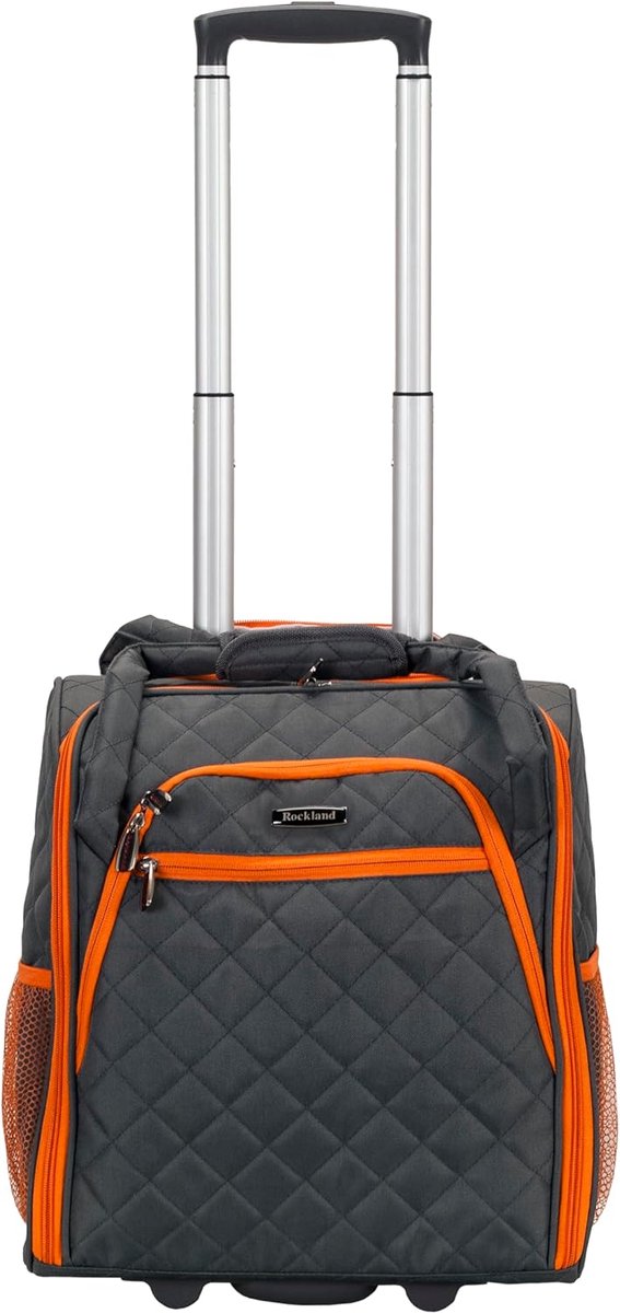 Thijox - Rockland Melrose Rechtopstaande Handbagage Onderzitters op Wielen - Gewatteerde Polyester Stof - Groot Hoofdvak - Steekzakken en Ritszakken -