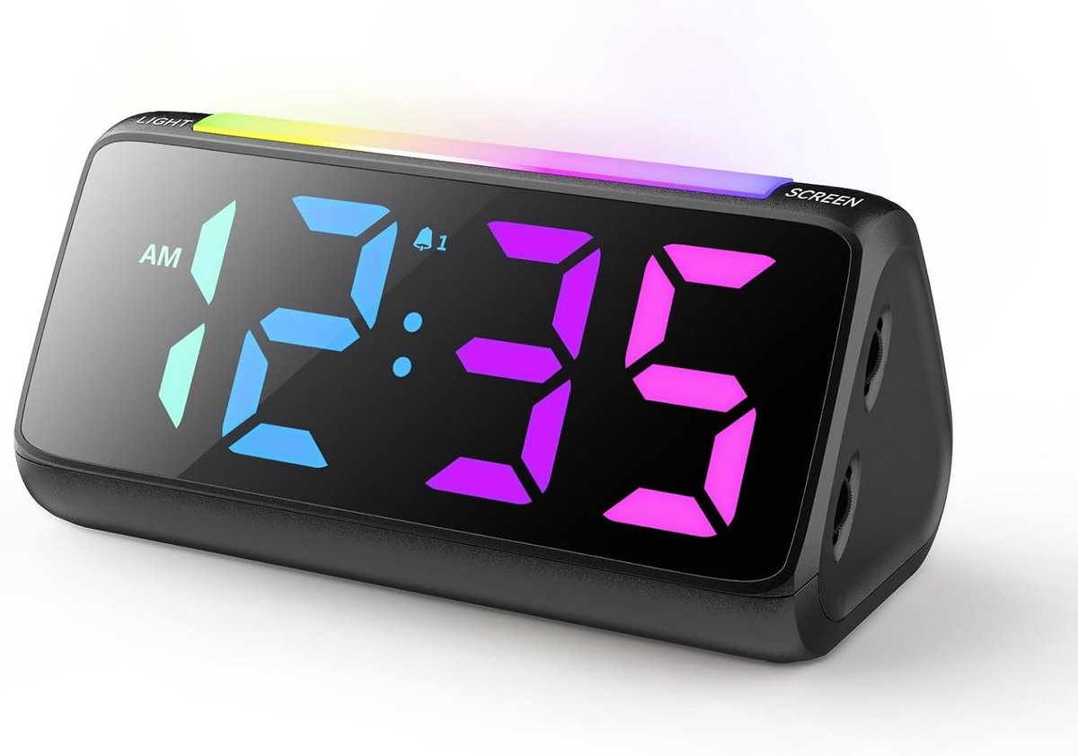 Thijox - Digitale Wekker met RGB Nachtlampje, Super Luide Wekker voor Zware Slapers, Dubbel Alarm en Snooze Functie, Zwart, Ideaal voor Slaapkamers en