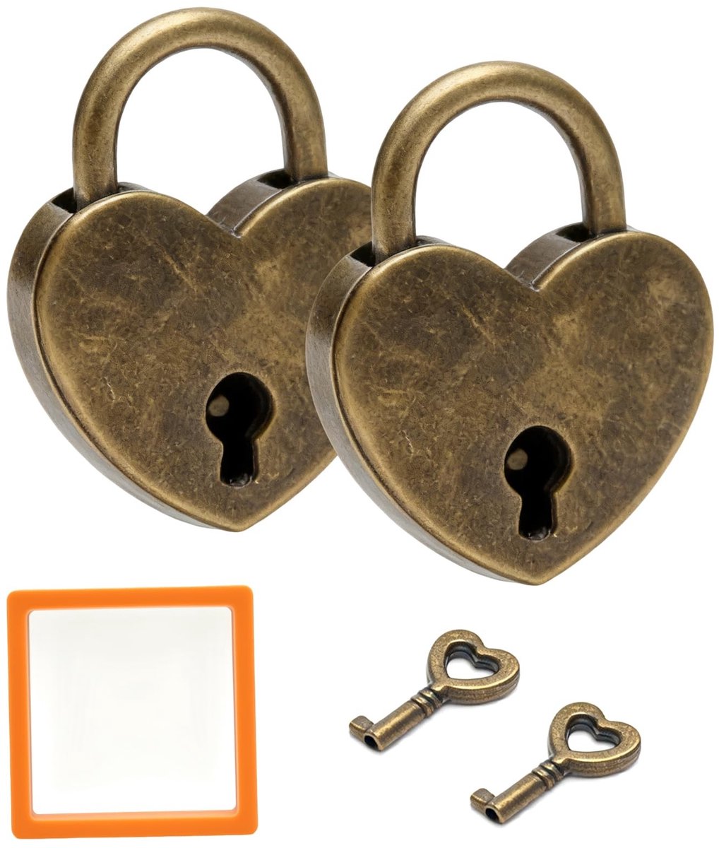 Dailygoods- Hangslot Mini Hartvorm - 3 Stuks - Vintage Liefdesslot - Retro Juwelendoos - Cadeauset - Gelegeerd Staal - Patina Groen