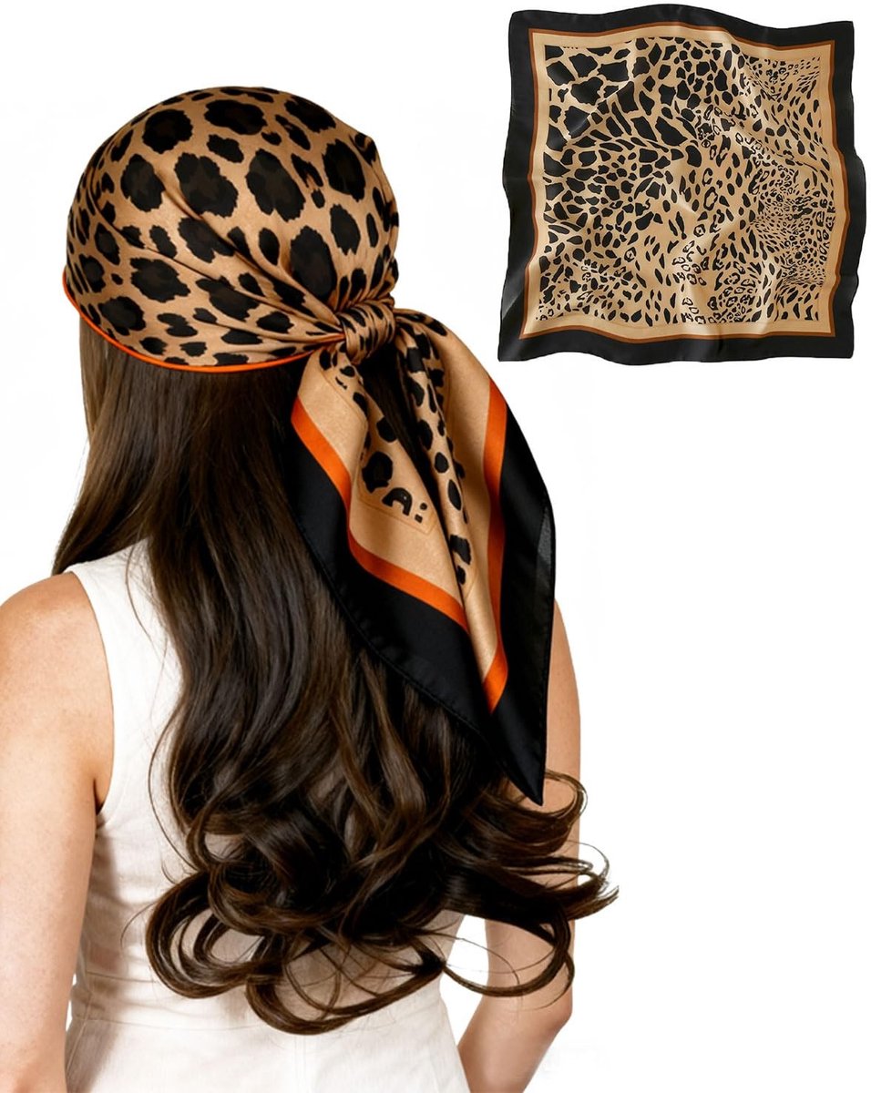 Dailygoods- Damessjaal 70 x 70 cm - Zijden Sjaal - Luipaardpatroon - Elegante Ceremonie - Lichtgewicht - Zacht en Zijdeachtig